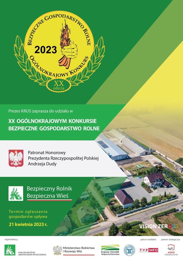 Plakat - XX Ogólnokrajowy Konkurs Bezpieczne Gospodarstwo Rolne 2023