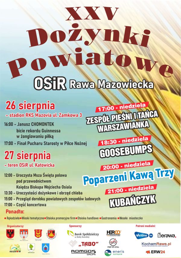 Plakat XXV Dożynki Powiatowe 2023 w Rawie Mazowieckiej