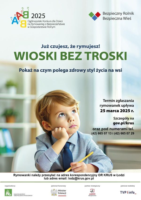 Plakat - VI Ogólnopolski Konkurs dla Dzieci na Rymowankę o Bezpieczeństwie w Gospodarstwie Rolnym